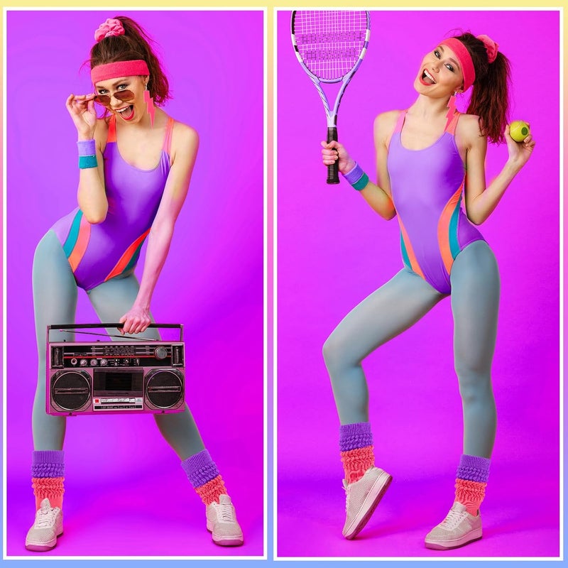 TRIITECH Store Neon Slouch Socks for Women, 80s 90s Scrunch Knee High Socks with Neon Earrings and Scrunchies for 80s 90s Party - Image 4